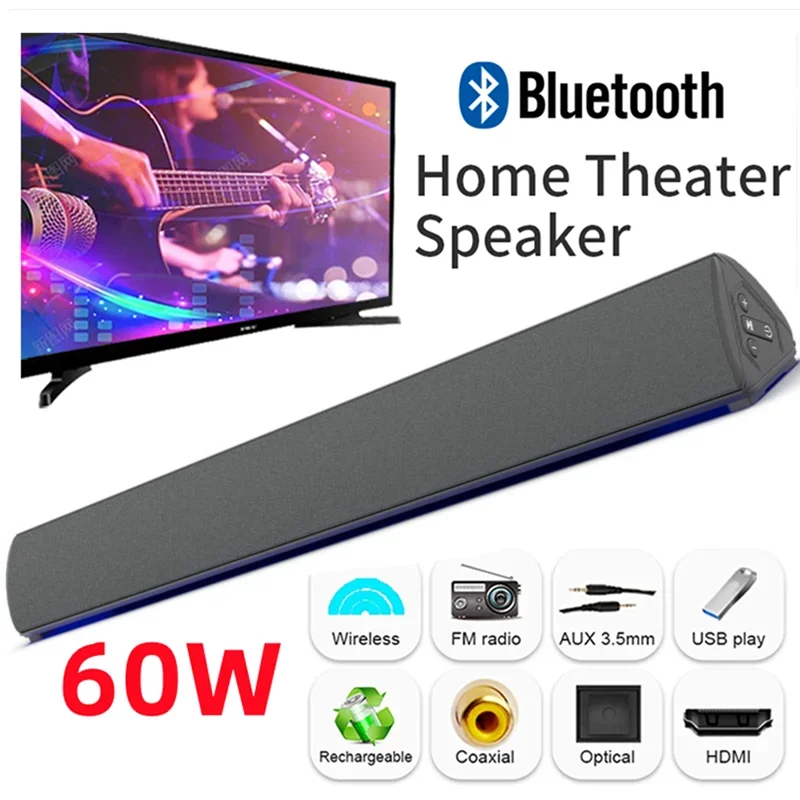 Audio Music System For Home - 60W kablosuz TV PC soundbar'da Bluetooth