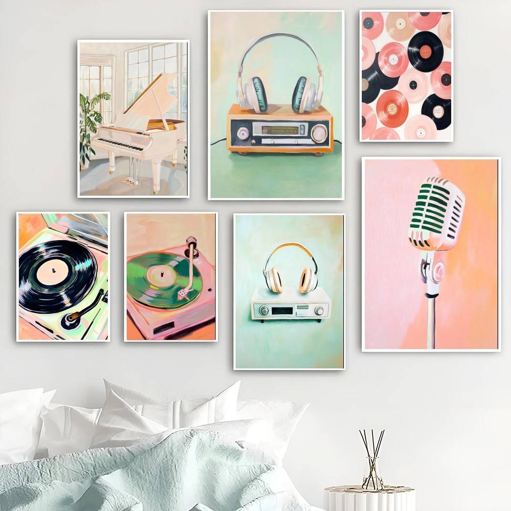 Audio Music Wallpaper - Vintage Ses Kağıdı Posteri El Boyaması